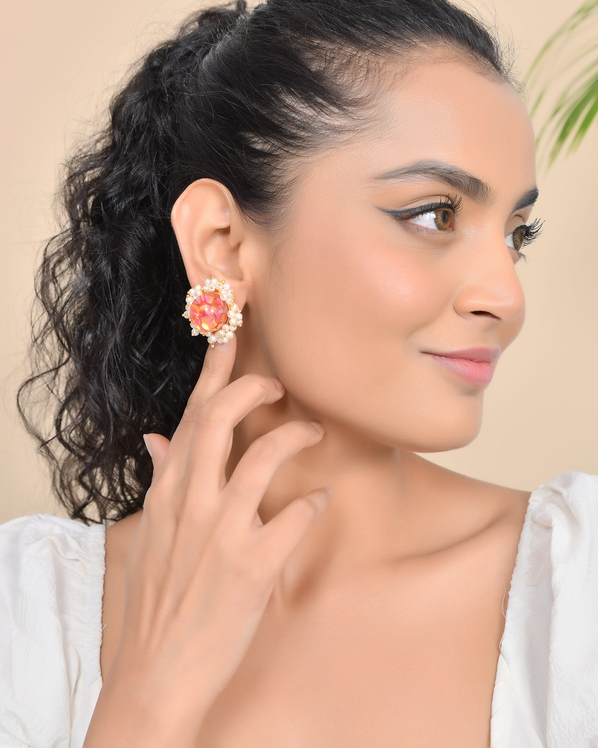 ORANGE ROCK CRYSTAL STUDS